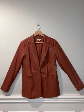 LOFT Rust Brown Faux Leather Single-Button Blazer